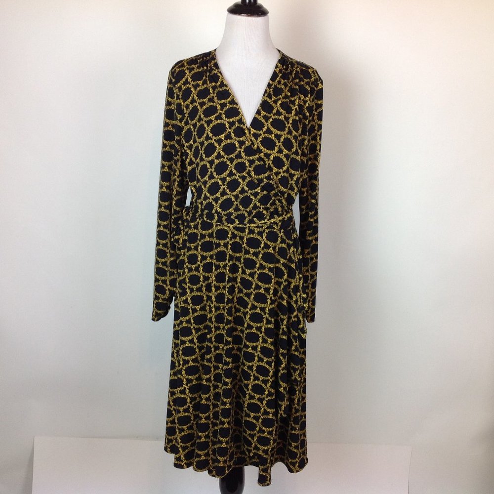 New Vicky Tiel Wrap Dress Black Gold Travel M